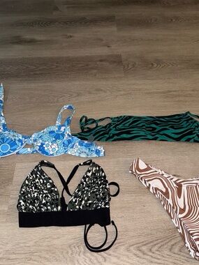 Shade & Shore Green Bikini Top with Mixed Animal Print Pieces